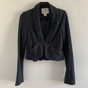Free People Black Cotton Tuxedo Jacket